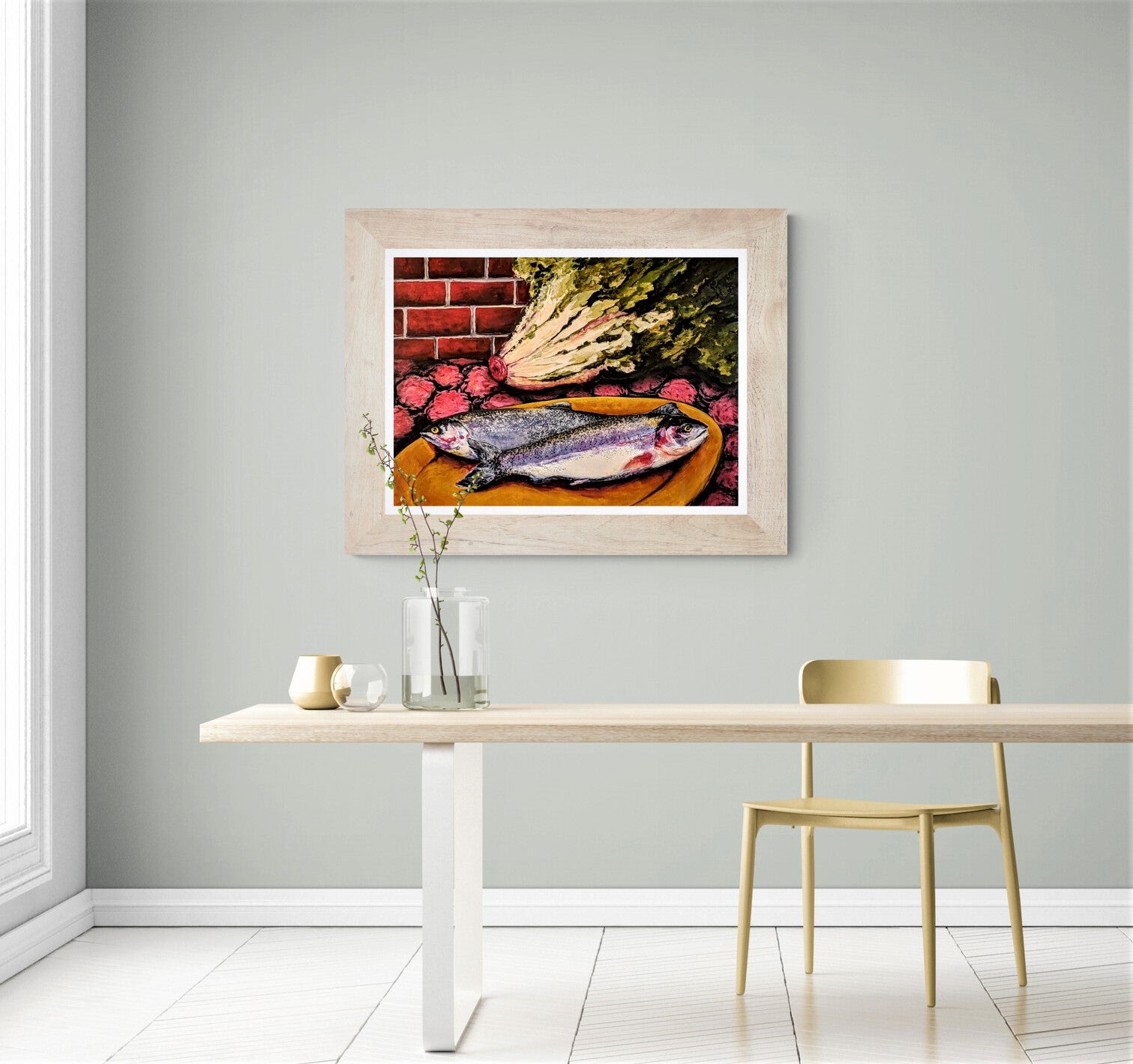 Romaine acrylic flashe painting in dining room