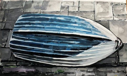 Rowboat in Porto gouache painting