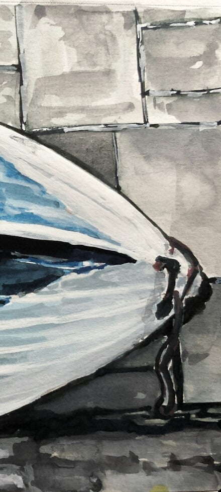 Rowboat in Porto gouache painting detail