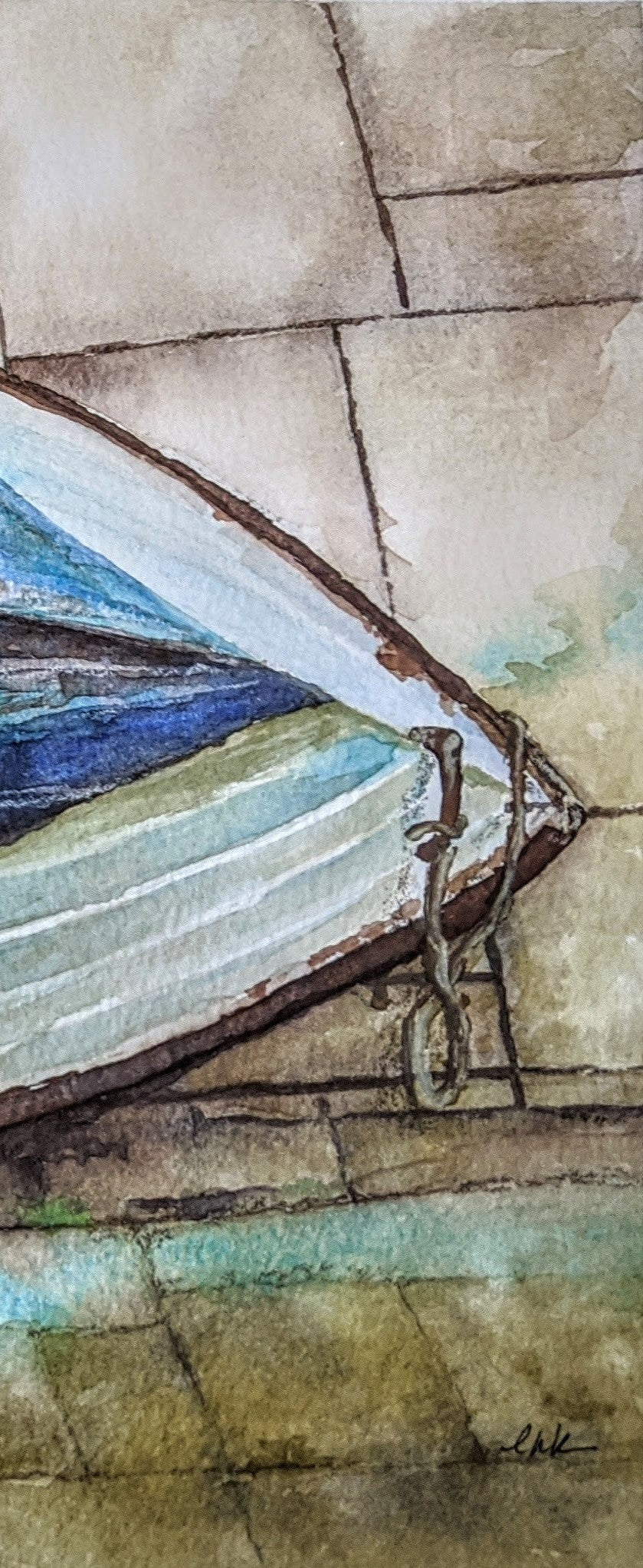 Rowboat in Porto watercolor painting detail