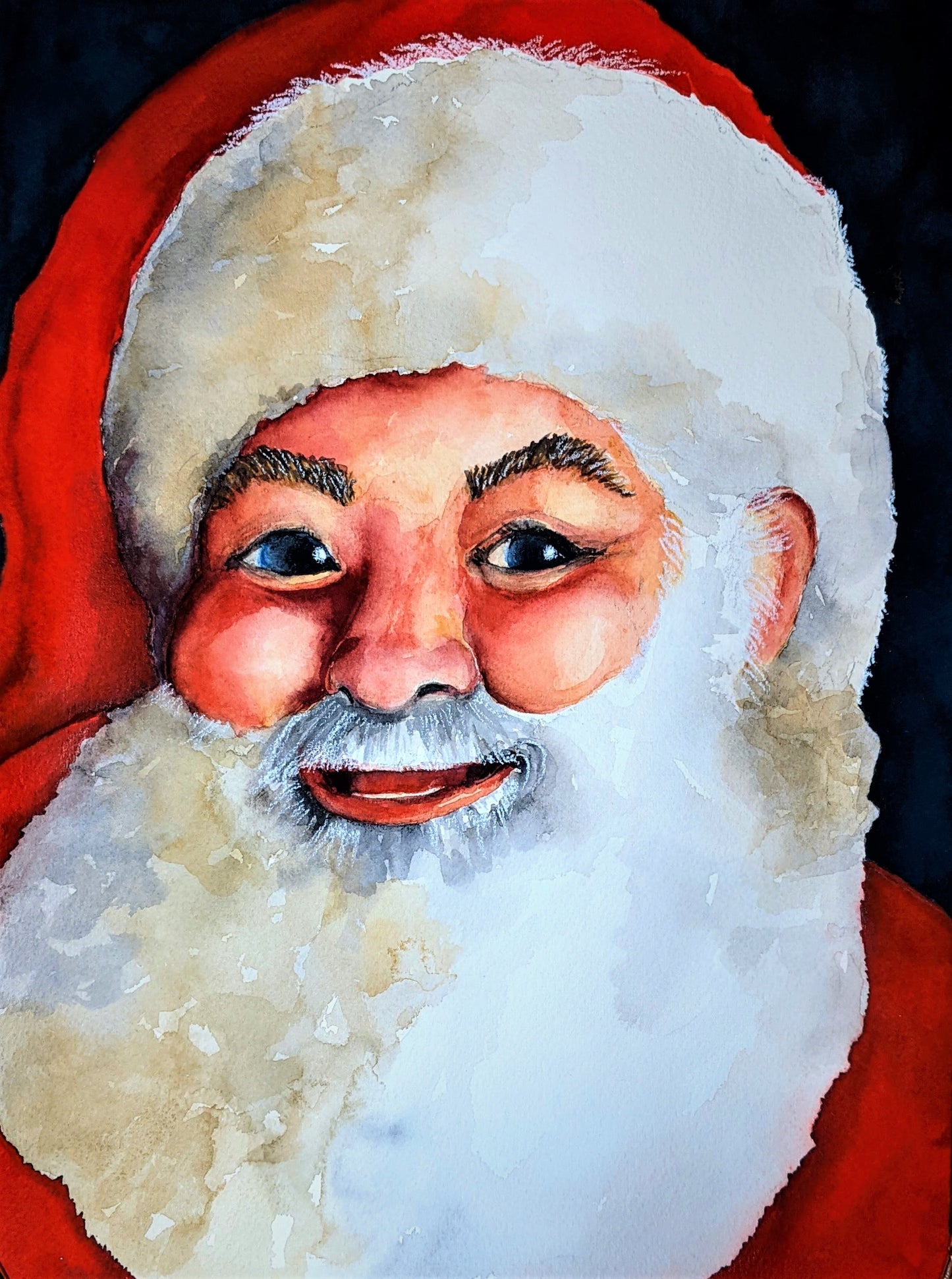 Santa watercolor painting on paper