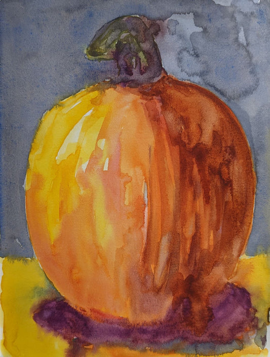 Shadow Pumpkin watercolor painting on paper