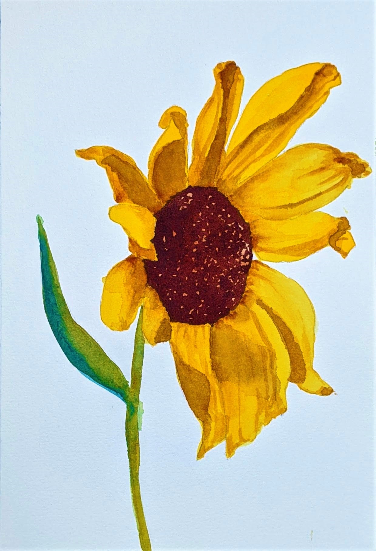 Single sunflower watercolor painting