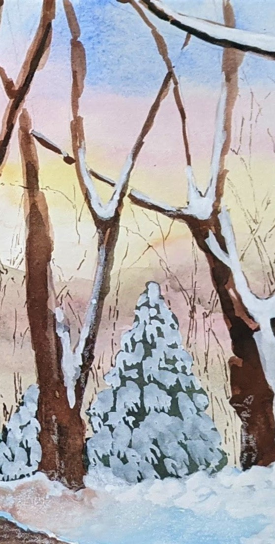 Snow on Mastin watercolor, ink & gouache painting on paper detail
