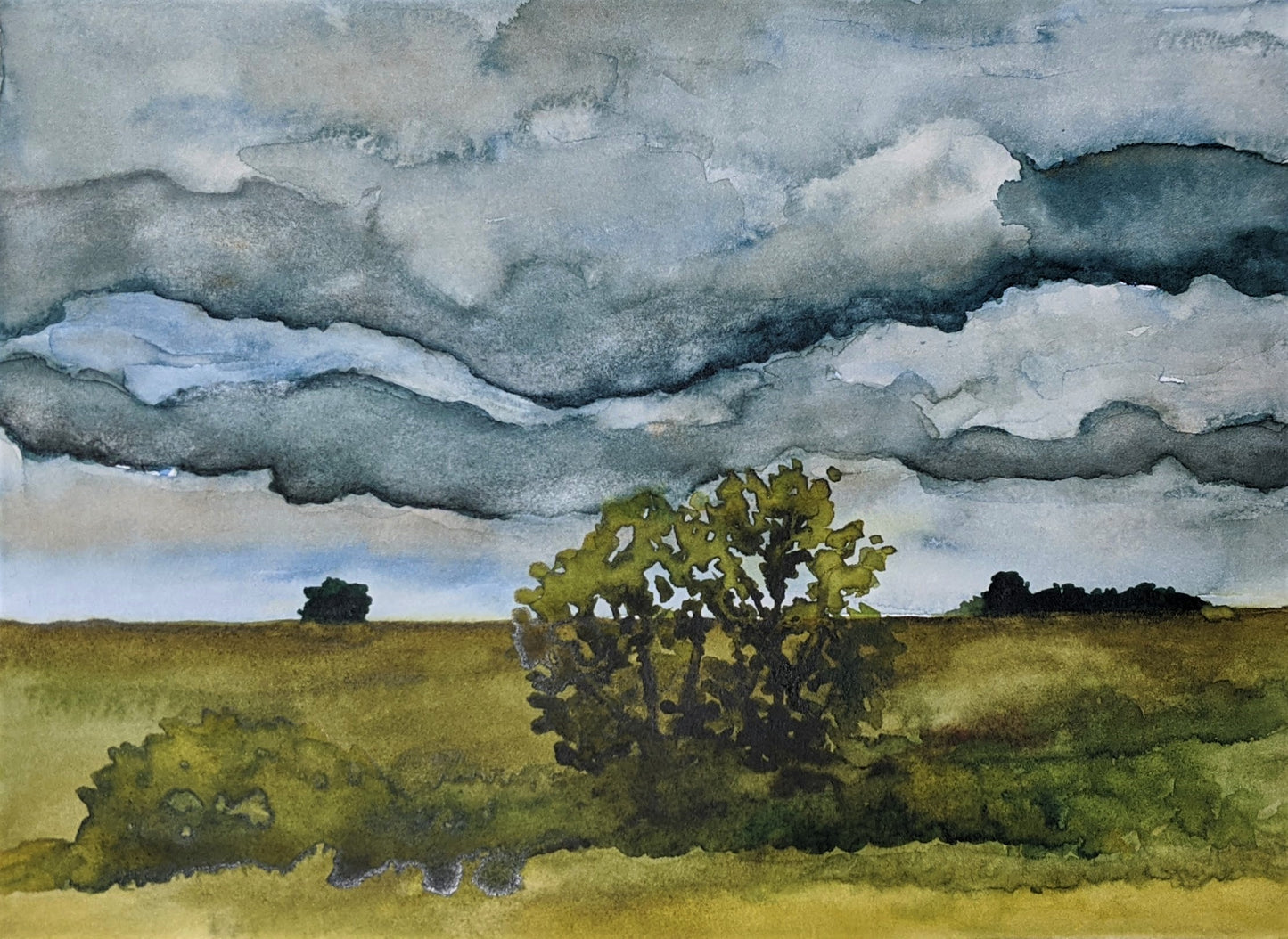 Clouds on the plains watercolor painting