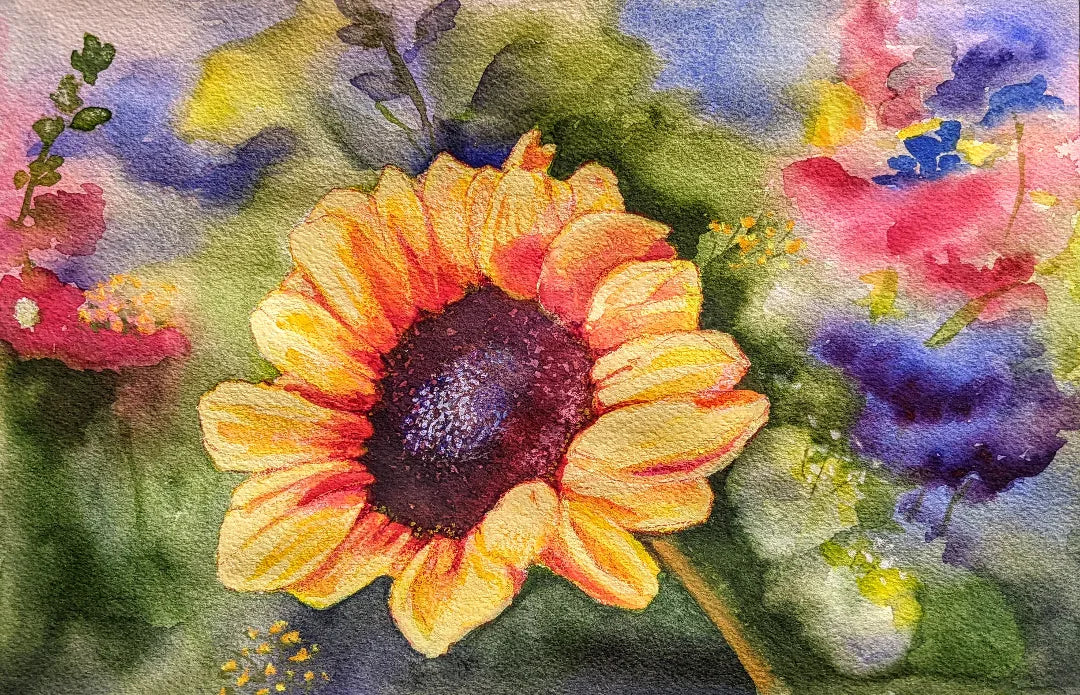 Sunflower for Peace colorful watercolor painting..