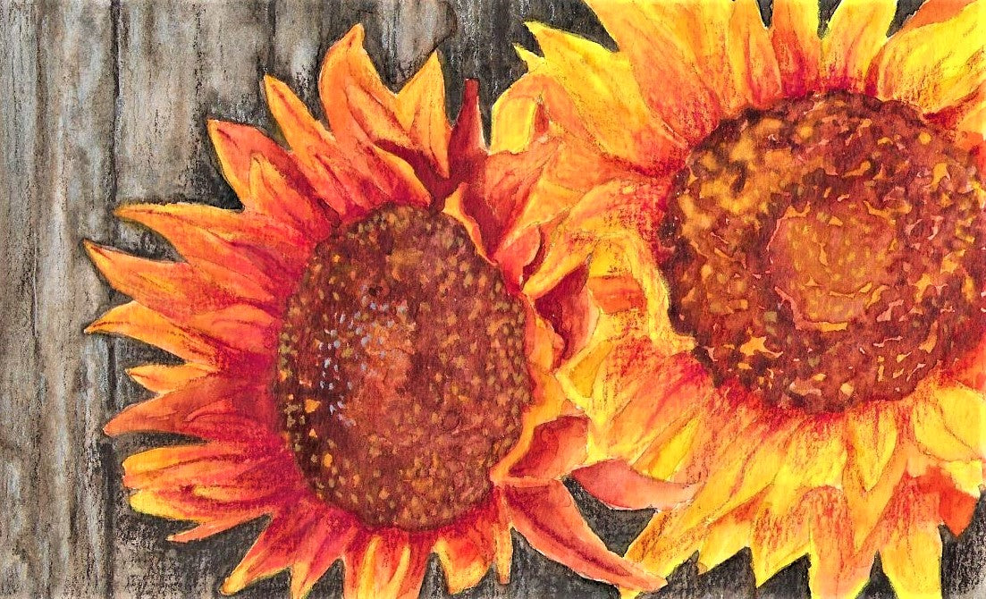 Sunflowers in Orange watercolor painting on paper