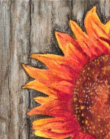 Sunflowers in Orange watercolor painting on paper detail