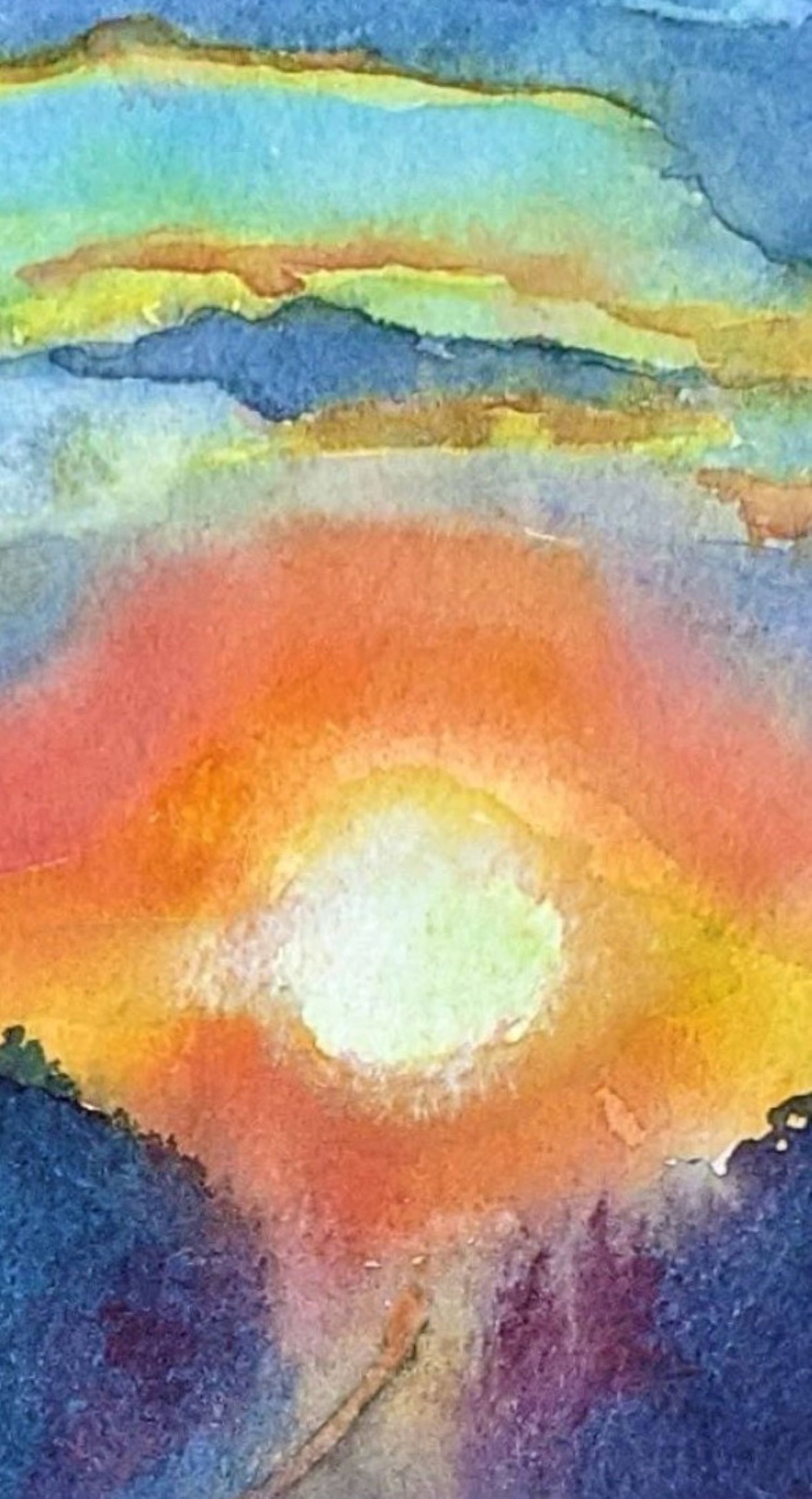 Sunset glow watercolor painting detail