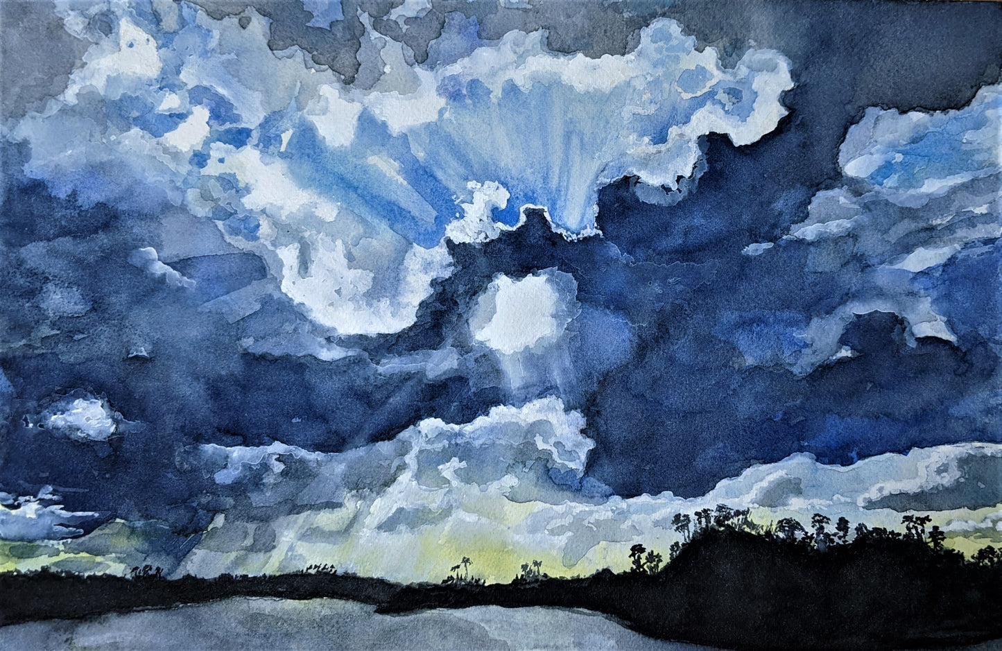 Sunset over Chicken Island watercolor painting