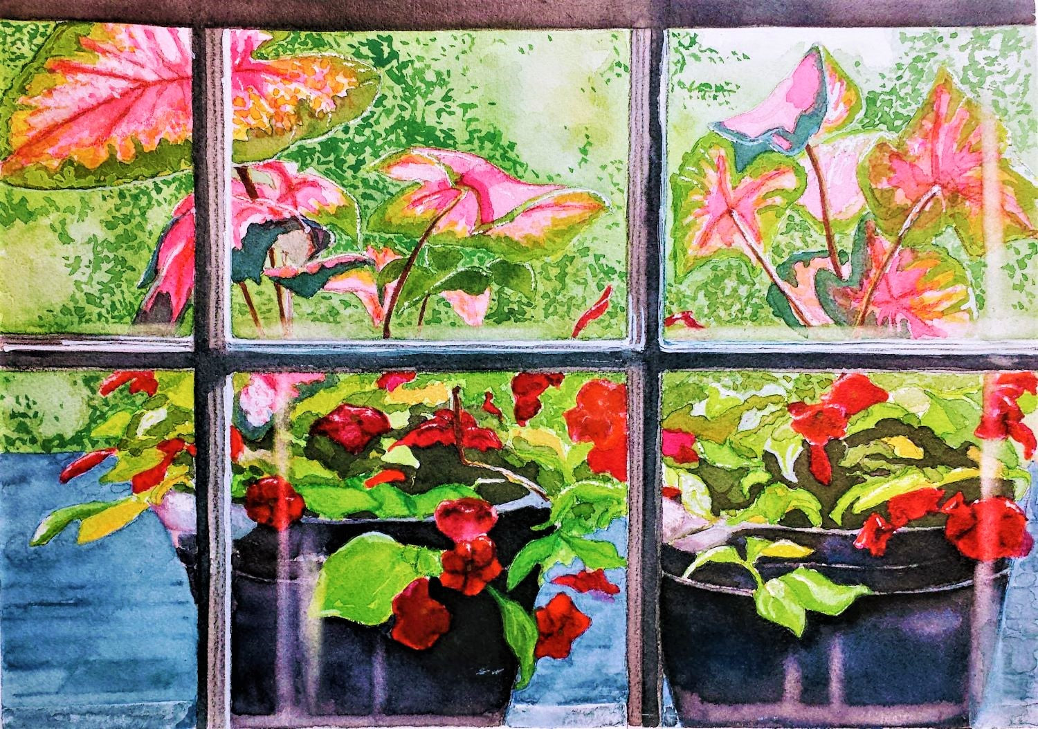 Through the kitchen window watercolor painting