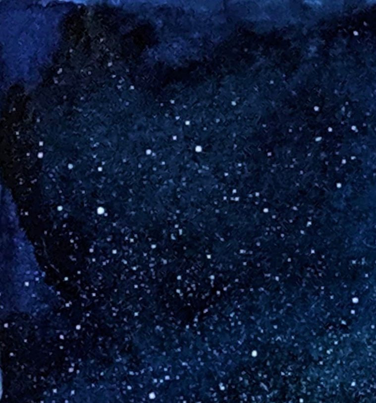 Tiny milky way watercolor painting detail