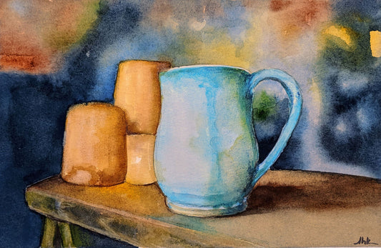 Turquoise mug watercolor painting