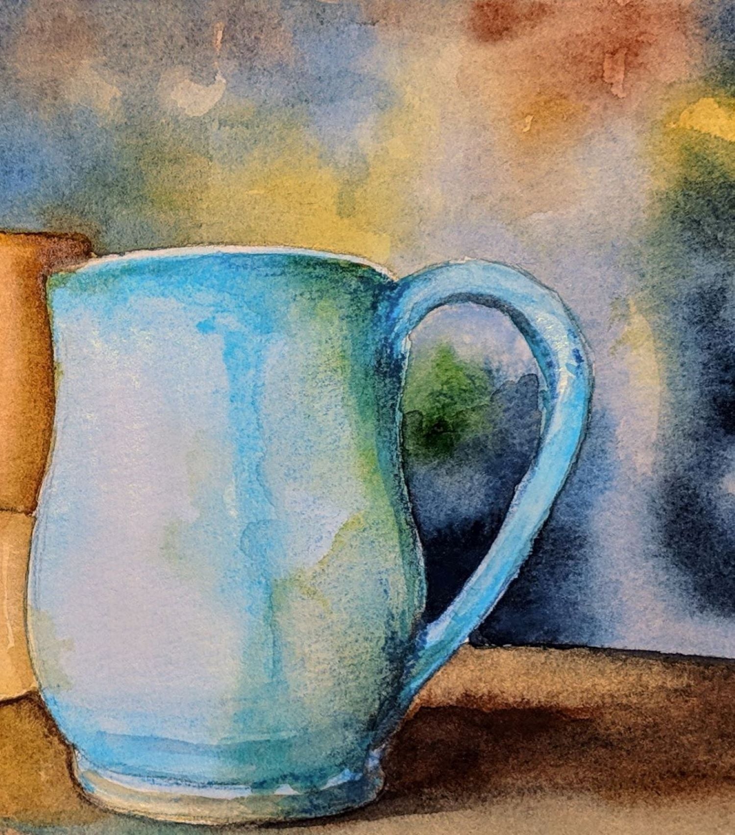 Turquoise mug watercolor painting detail