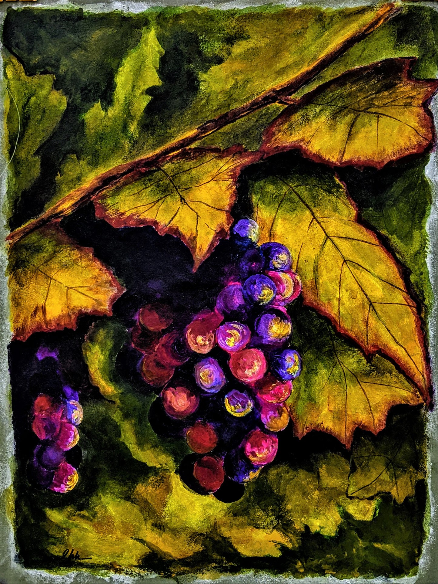 Vine grapes acrylic painting