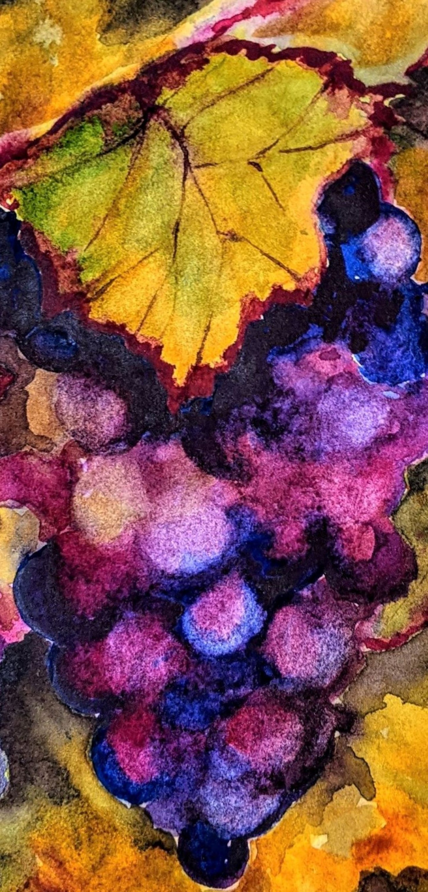 Vine grapes watercolor painting detail