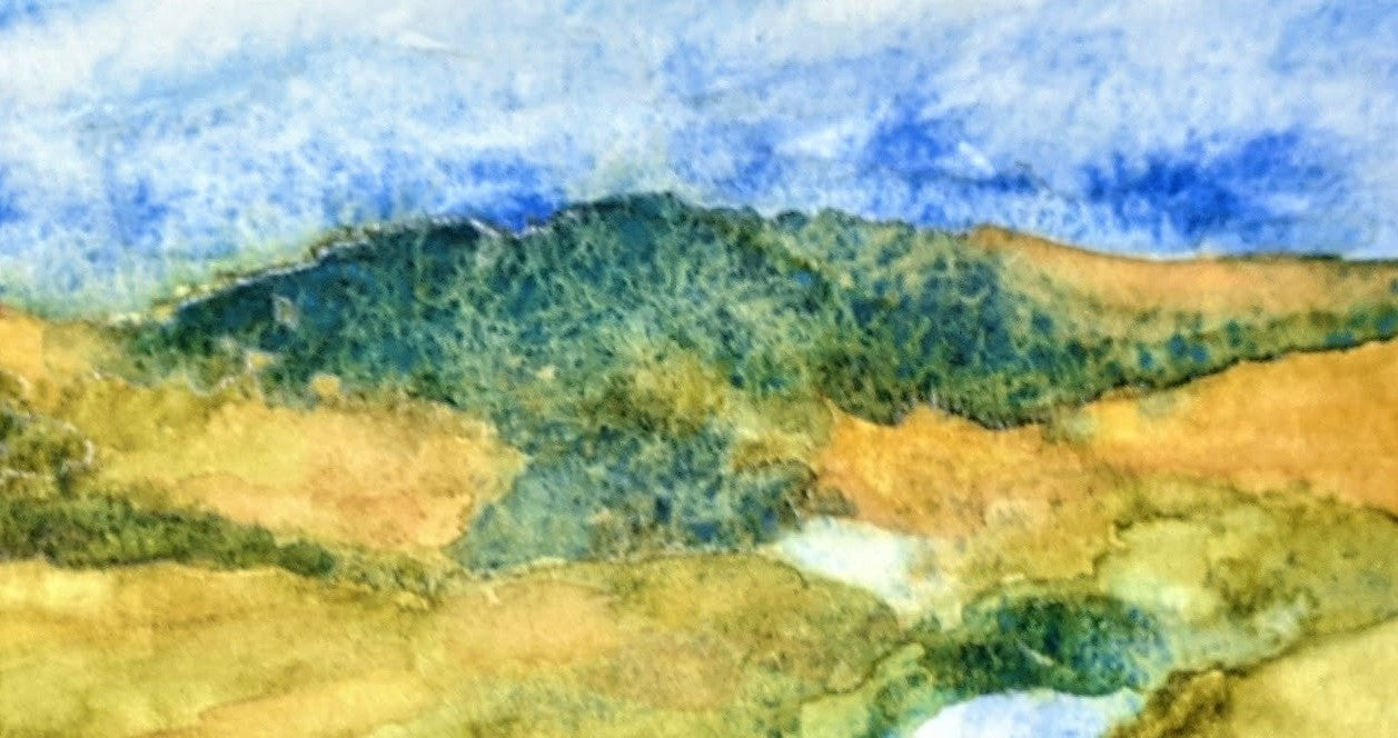 Water in the flint Hills watercolor painting on handmade paper detail