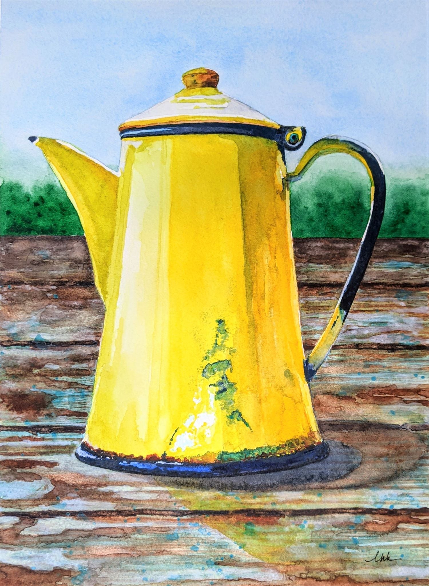Yellow pitcher watercolor painting