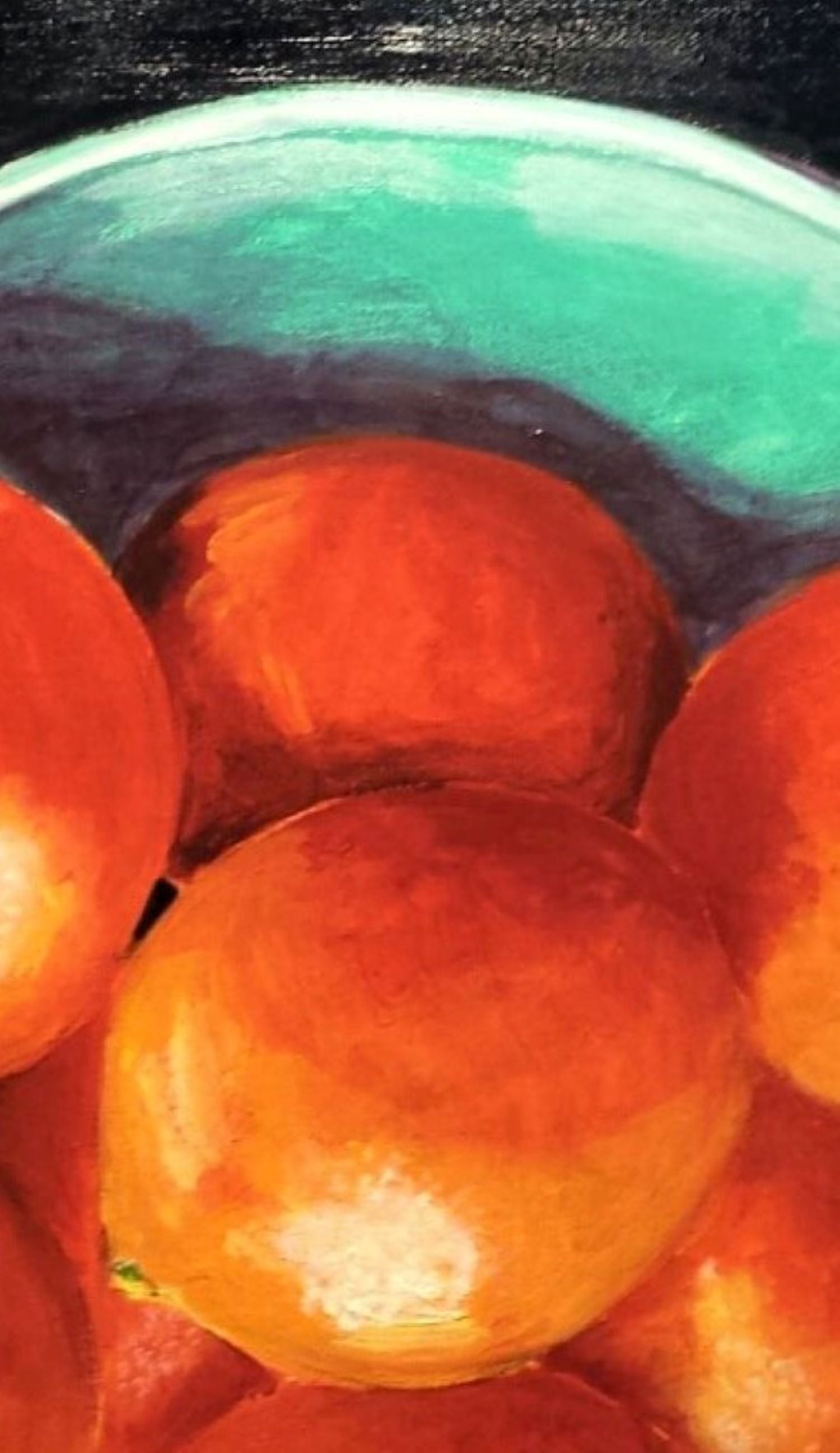 oranges in green bowl painting detail
