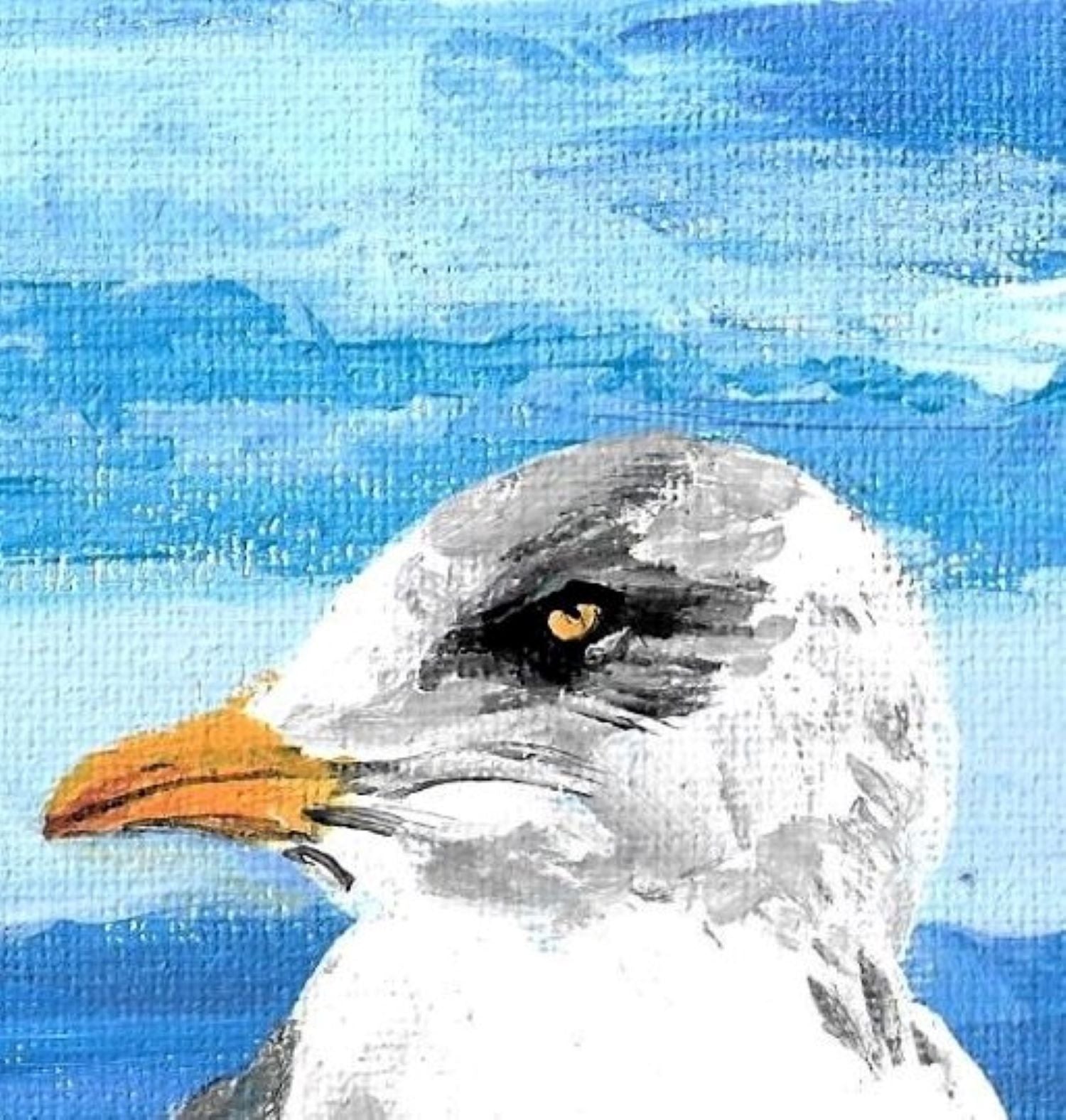Gull on pylon acrylic painting detail
