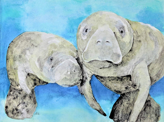 Manatees watercolor painting