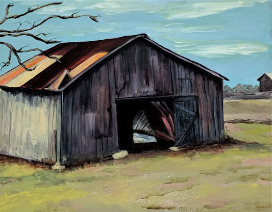 Open barn door acrylic painting