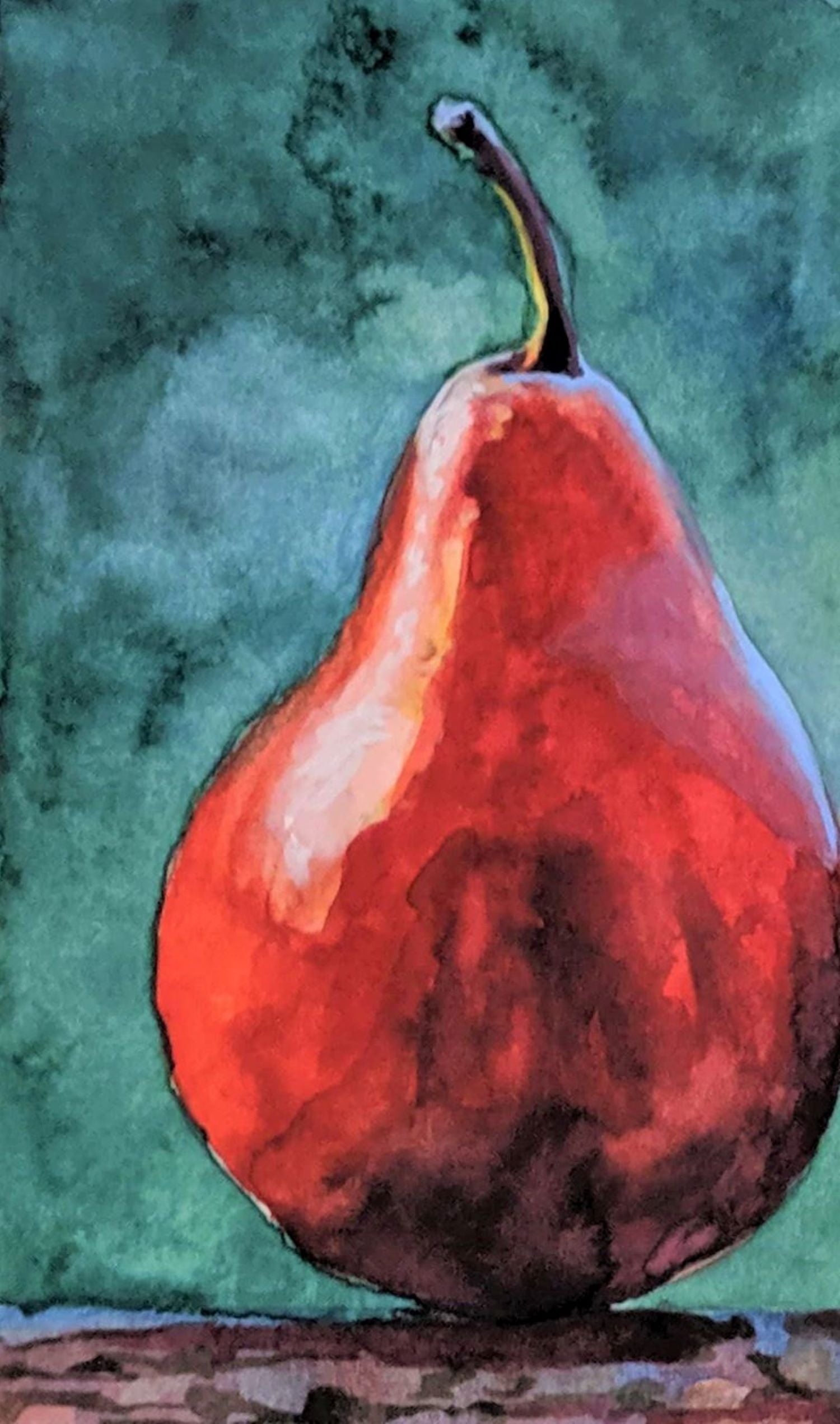 Red pear watercolor painting detail