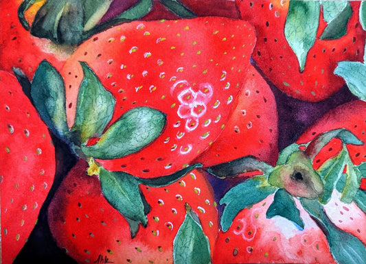 Strawberries watercolor painting