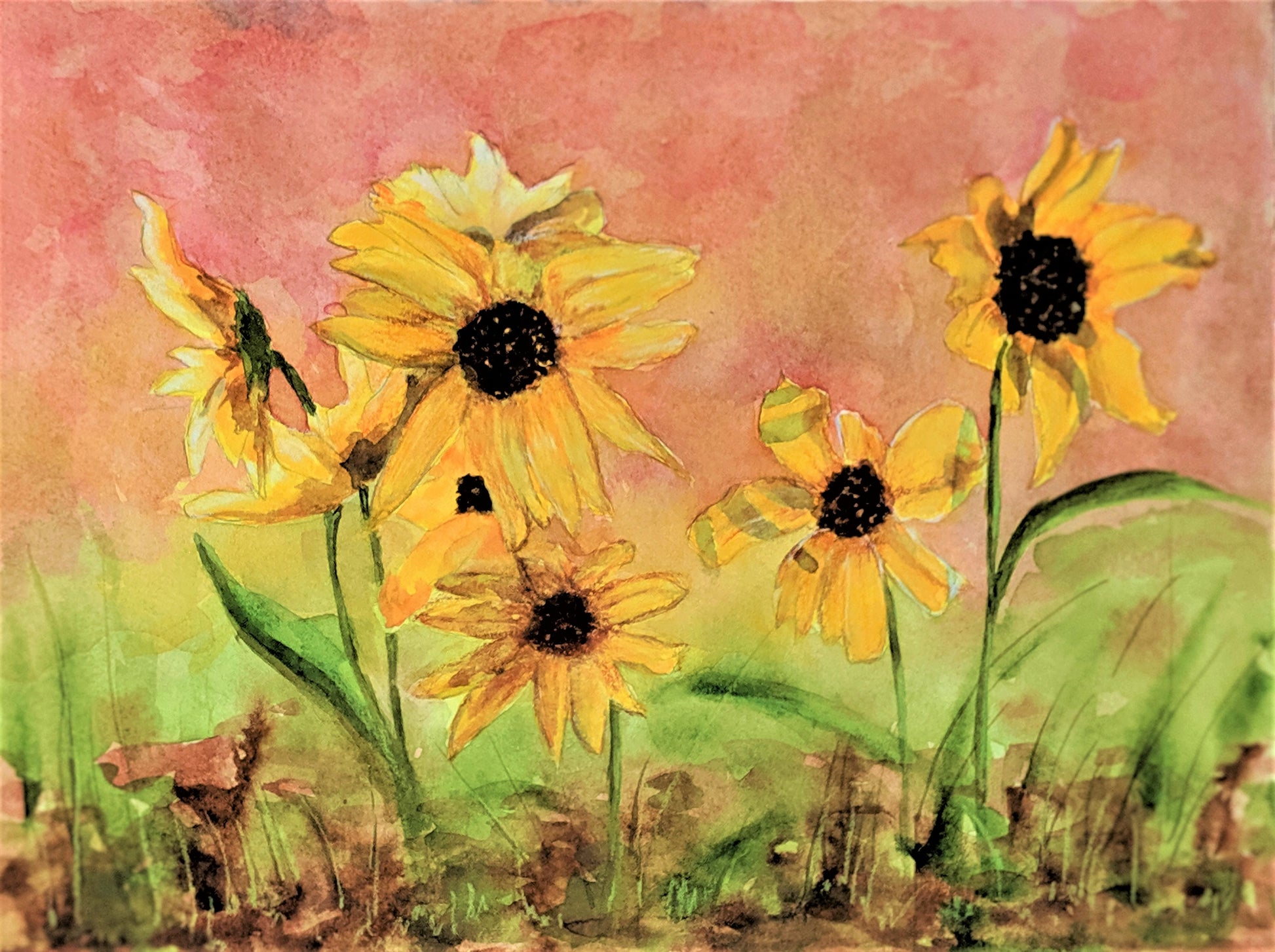 Sunflowers on a hot day watercolor painting